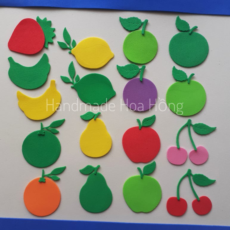 18 hình trái cây bằng giấy xốp 2mm, có 9 loại - hình trang trí lớp học,góc học cho bé, giáo dục mầm non, thiệp, phong bì