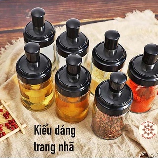 Lọ trai đựng gia, vị thủy tinh kèm muỗng, phết dầu, phết mật ong tiện dụng mẫu mới [HỦ GIA VỊ]
