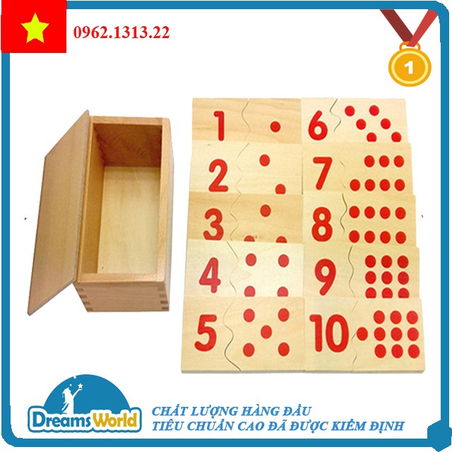 Montessori - Hộp thẻ số và chấm tròn cố định - Number Puzzle 1-10