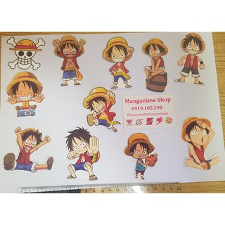 Bộ 11 sticker Luffy chibi trong Onepiece bóc dán