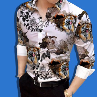 ÁoSơ mi nam dài tay họa tiết 4D Thời Trang Cao Cấp hình ÁO ĐEN con hổ Thunsi01