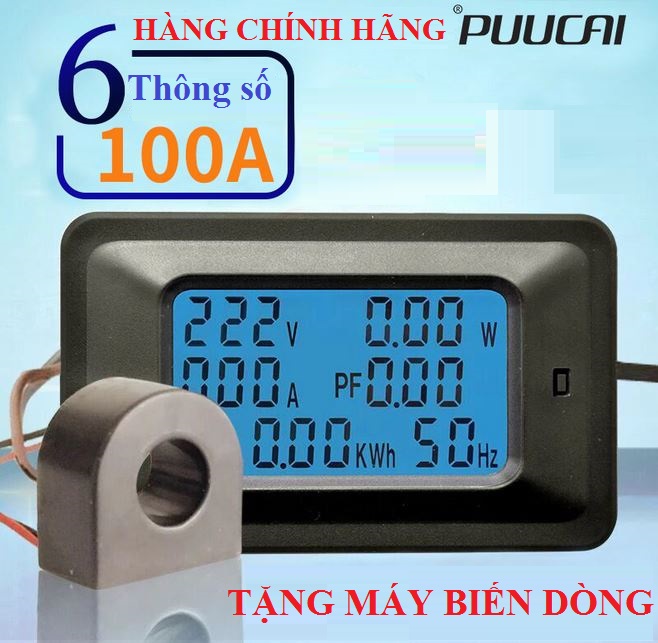 Thiết bị đo công suất 100A 220V công tơ điện tử màn hình LCD hiển thị 6 thông số đồng hồ điện tử