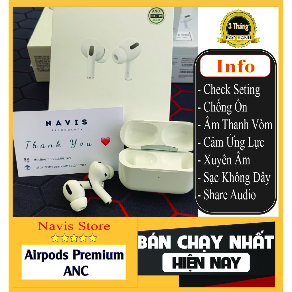 Tai nghe BlueTooth TWS Pro Premium  ANC - Chống Ồn Chủ Động - Xuyên Âm - Cảm Ứng Lực - Pin 4H - Navis PK