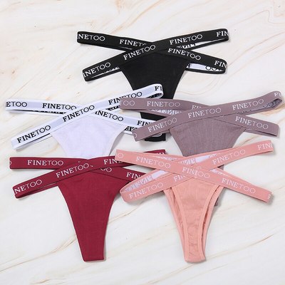 Set 1/2 Quần Lót FINETOO Bằng Cotton Thiết Kế Kiểu Lọt Khe In Chữ Dây Chéo Thời Trang Dành Cho Nữ