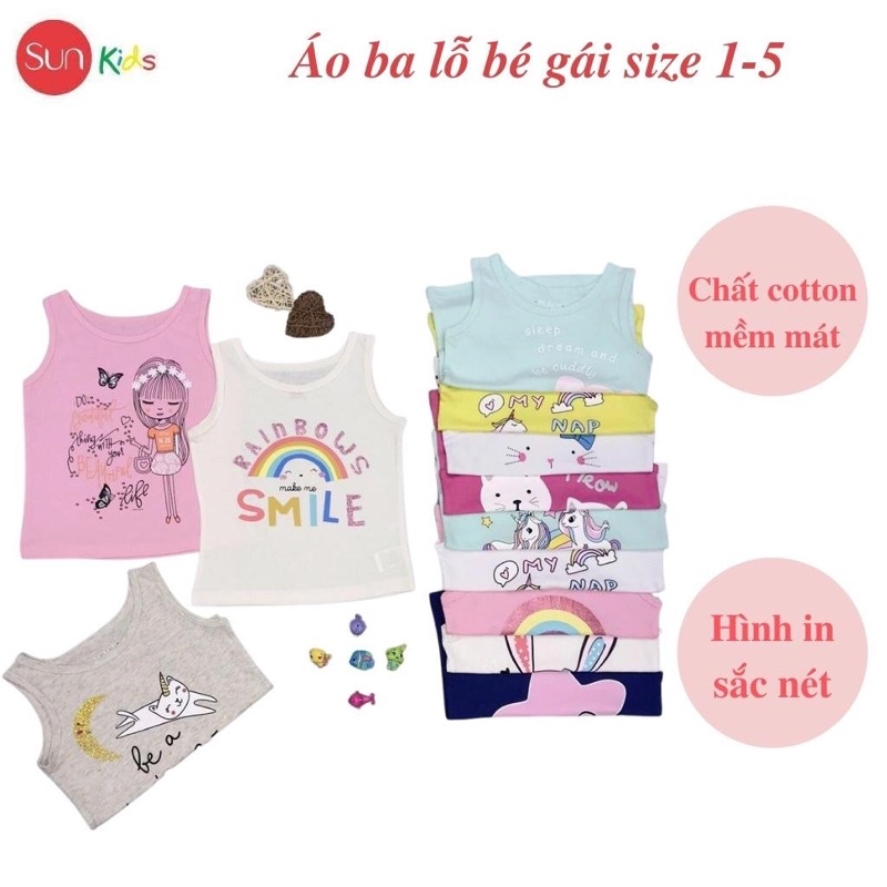 Áo thun bé gái, áo phông bé gái dáng ba lỗ, chất cotton, nhiều màu, size 1-5 - SUNKIDS1