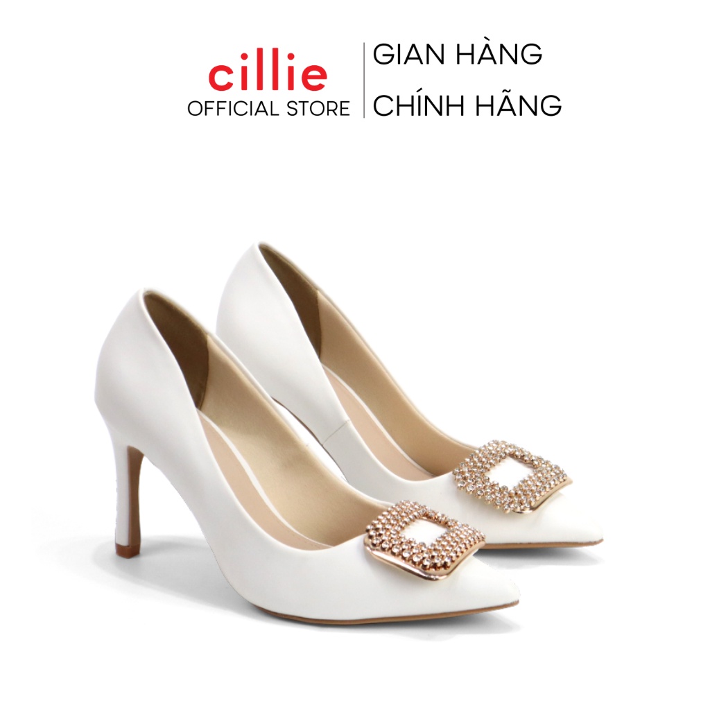 Giày cao gót nữ phối satin sang chảnh mũi nhọn thanh lịch thời trang gót cao 8cm đi tiệc đi làm Cillie 1233