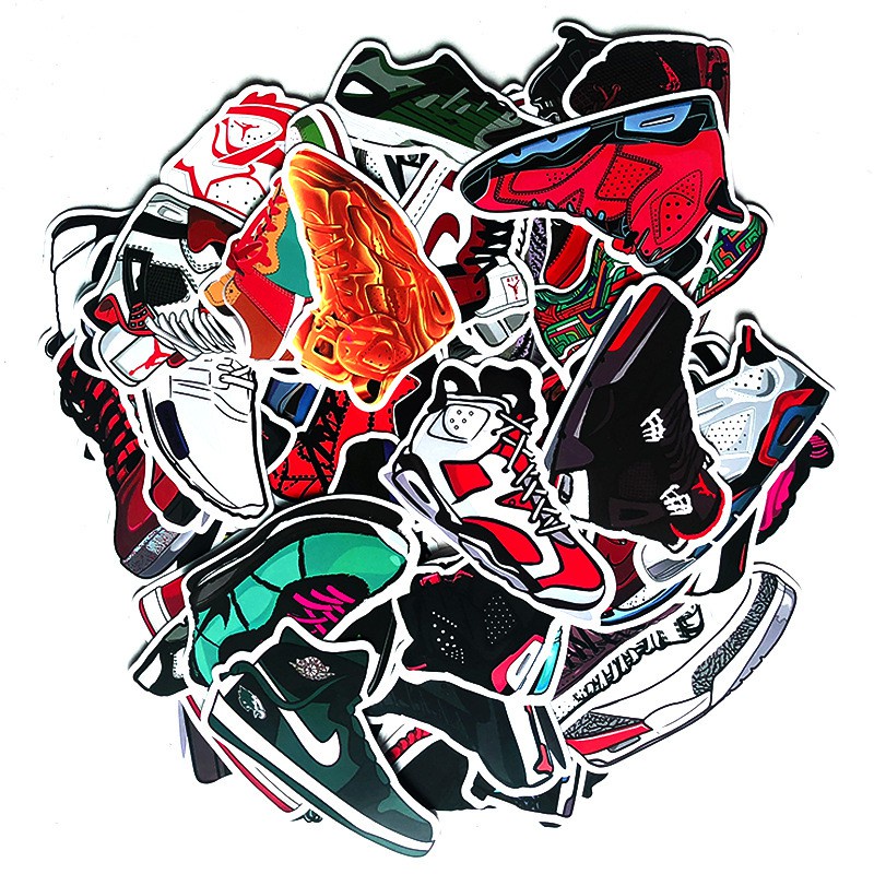 Set 100/ 50/ 25/ 10 miếng dán trang trí vali/ xe đạp hình giày bóng rổ độc đáo