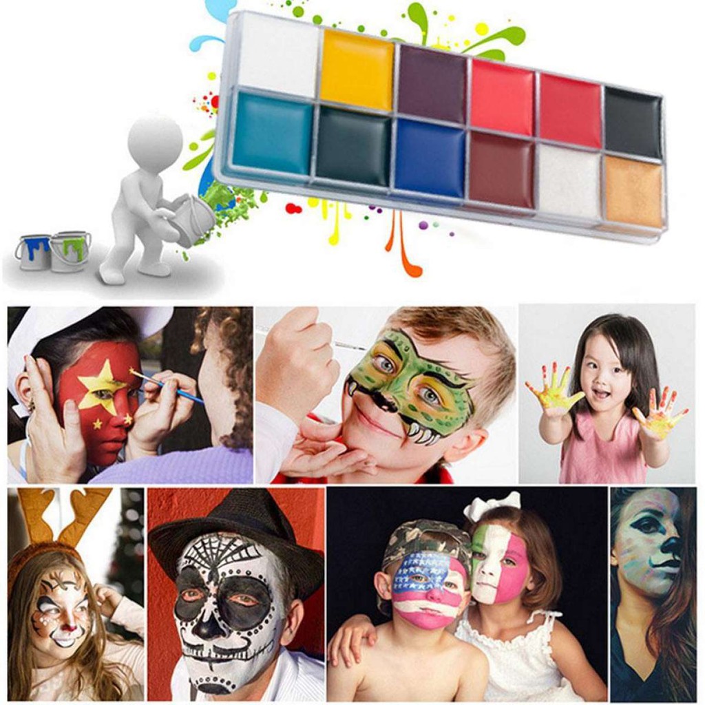 12 Colors Face Painting Body Makeup，Non Toxic Safe Water Paint Oil  Christmas Halloween Party Tools,Halloween Makeup Kit Face Body Paint Oil Cosplay Party Makeup Washable Fancy Make Up Fake Wound Scars Painting
