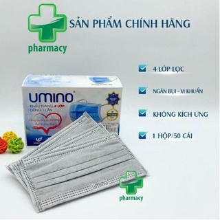 [CHÍNH HÃNG ] Khẩu Trang Y Tế UMINO MẦU XÁM  4 Lớp Có LOGO, Hộp 50 Chiếc Tác Dụng Tránh Khói BỤi  Lọc Khói Bụi Độc Hại