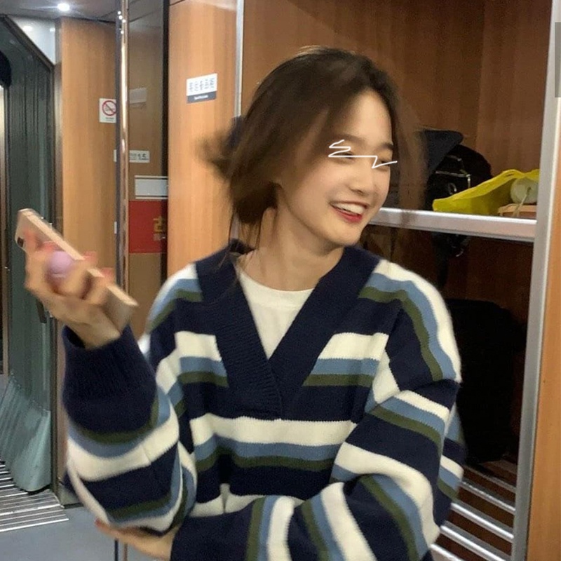 Áo khoác cardigan dệt kim cổ chữ v dáng rộng họa tiết kẻ sọc ngang phong cách sành trẻ trung cho nữ Xiaozhainv | BigBuy360 - bigbuy360.vn