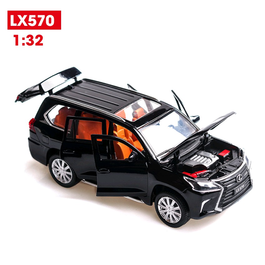 Xe ô tô LX570 tỉ lệ 1:32 màu đen, màu đồng mô hình bằng sắt mở các cửa có đèn và âm thanh