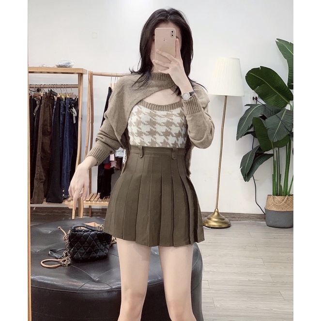 Set Áo Len Kiểu 2 Chi Tiết Hottrend Ulzzang, Hàng loại 1, Áo Len Mix Cadigan Croptop Quảng Châu