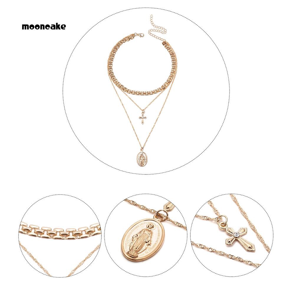 Vòng cổ choker nhiều lớp mặt thánh giá chúa Jesus thời trang