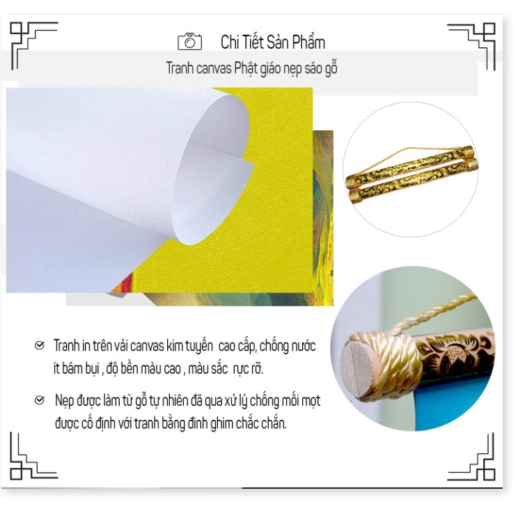 Tranh Liễn Phật Giáo - Quan Thế Âm Bồ Tát, Vải canvas cao cấp nẹp sáo gỗ tự nhiên tặng vòng tay phật giáo | BigBuy360 - bigbuy360.vn