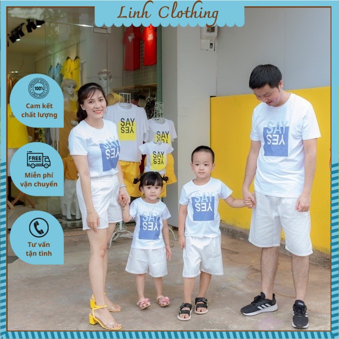 Áo phông gia đình in chữ SAY YES, chất phông cotton co giãn