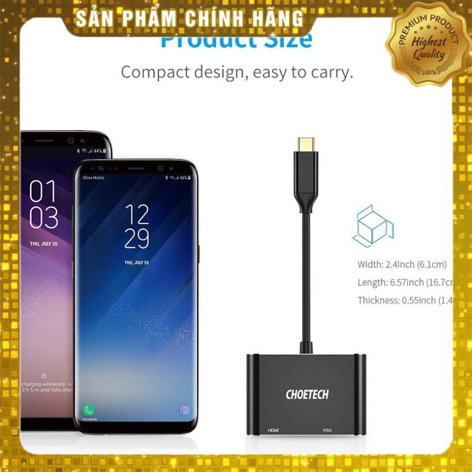 Hub chia cổng đa năng 2 in 1 Type-C ra VGA Full HD & HDMI chuẩn 4K hiệu CHOETECH M07BK dành cho Macbook Pro / Smartphone