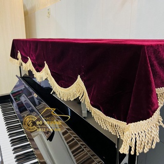 Khăn phủ đàn Piano nhung đỏ tua rua lớn cao cấp