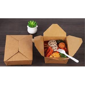 50 Hộp giấy kraft nâu móc chéo đựng thức ăn như cơm văn phòng, salad, xôi, vịt quay, bún đậu