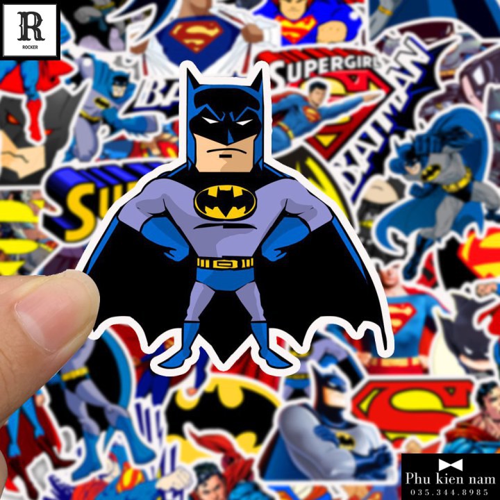 Sticker PVC Chống nước Decal Hình dán Xe Mũ bảo hiểm Batman Siêu Nhân ST054