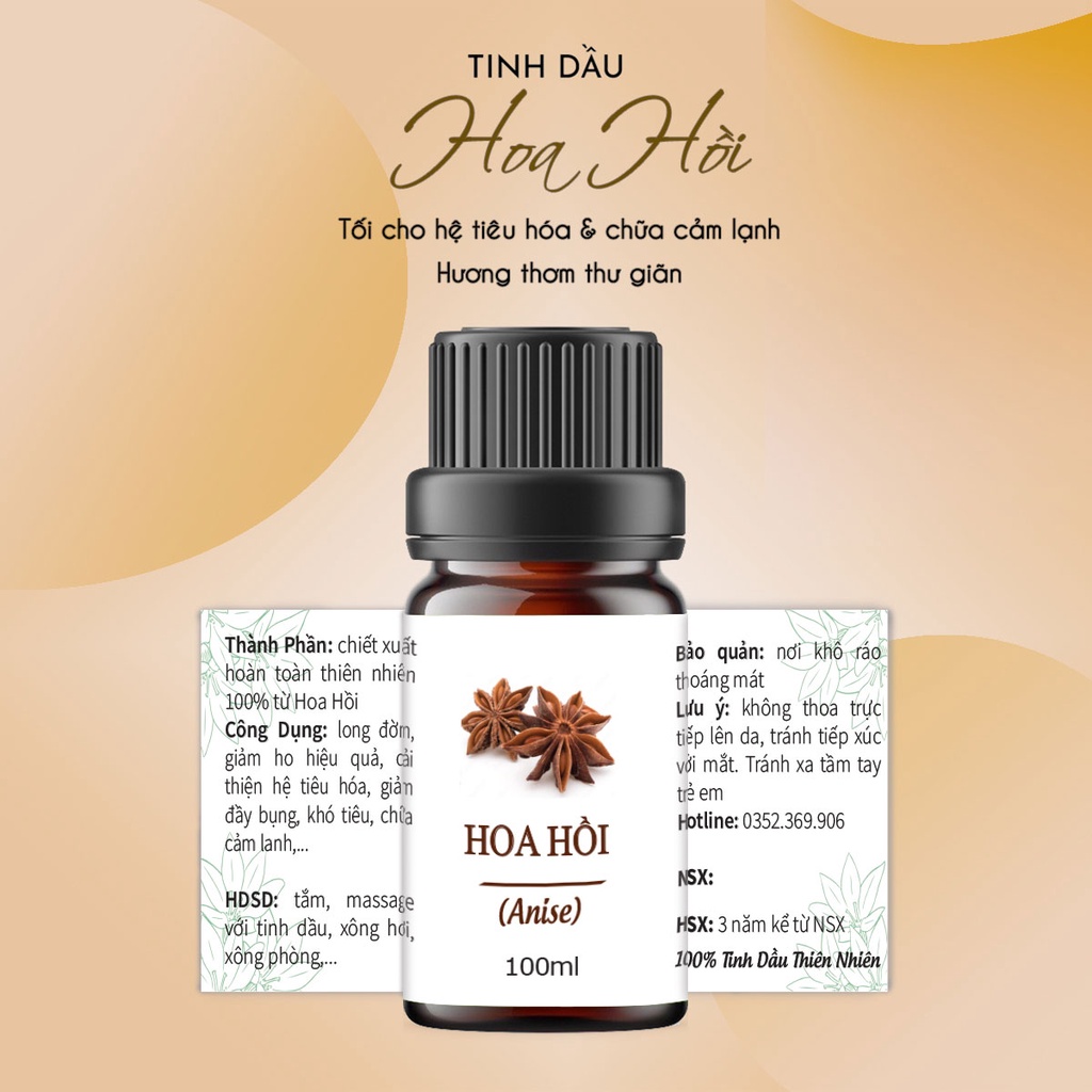 Tinh dầu Hoa Hồi 100ml, giữ ấm, giải cảm, thơm phòng, khử mùi hôi