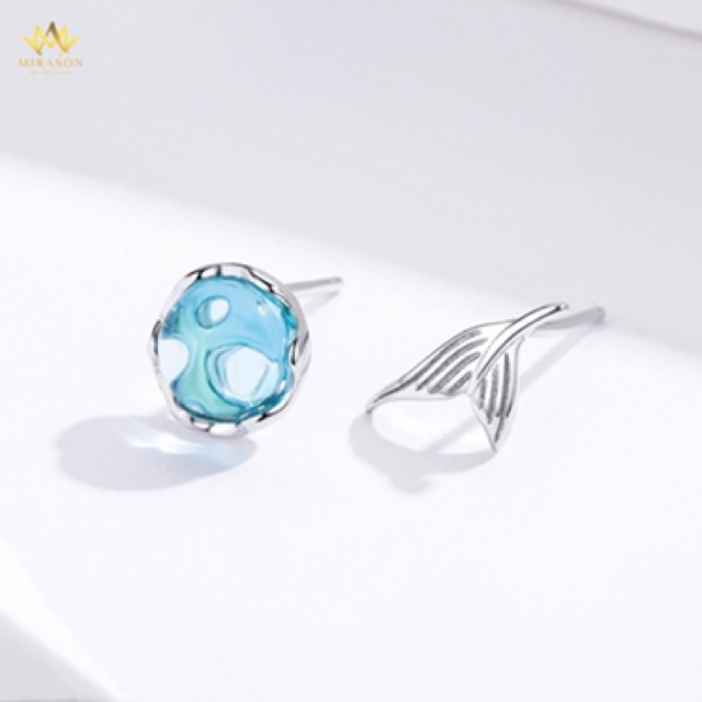 Khuyên Tai Bạc Nữ MIRASON Giọt Biển Xanh Và Đuôi Cá Sang Trọng - Bông Tai Nữ Bạc 925 Cao Cấp