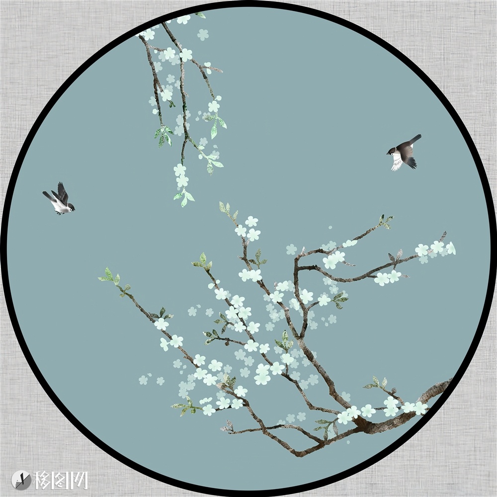 Tranh tròn treo tường Đôi chim và cành hoa GLTR0939 tặng kèm phụ kiện