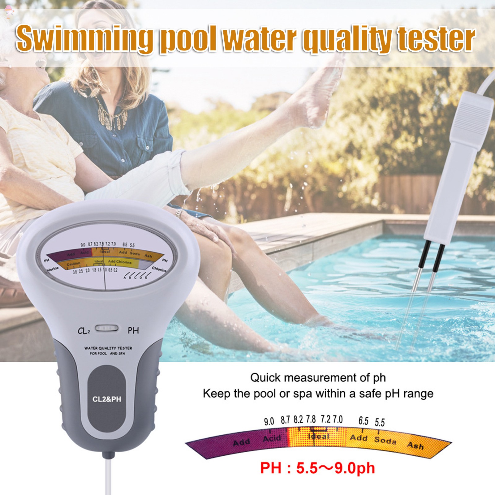 LL PH Meter & Chlorine Level CL2 Meter Combo Portable 2 in 1 Water Quality Dial Tester for Pool Spa Drinking Water .VN