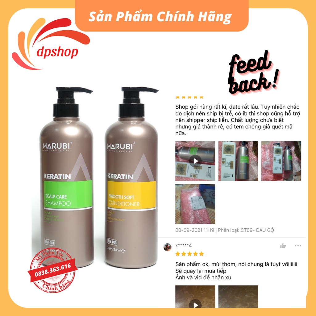 Dầu gội đầu KERATIN MARUBI cặp dầu gội xả phục hồi hư tổn giảm rụng tóc 750ml chính hãng