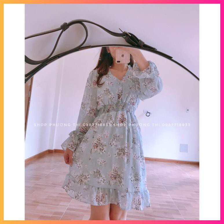 Váy hoa nhí vintage, Váy hoa voan tơ mát mịn cổ V -MOONMY | BigBuy360 - bigbuy360.vn