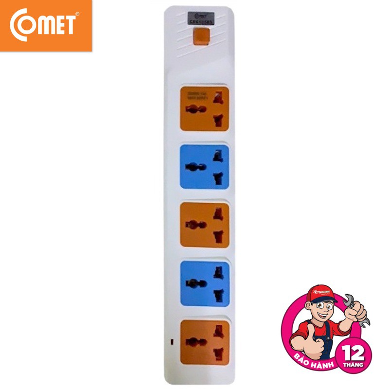 Ổ Cắm Nối Dài Comet CES10503, dây dài 3m, 5 lỗ 3 chấu, chất liệu nhựa PP chống cháy, có cầu chì bảo vệ