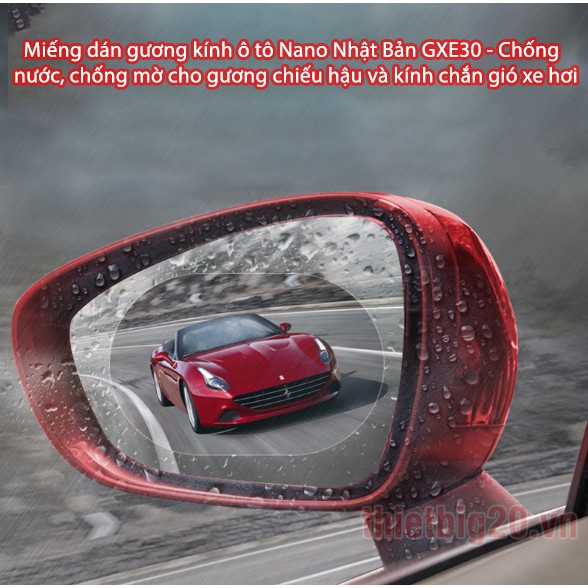 Cặp miếng dán gương kính ô tô nano Nhật Bản -  chống nước chống mờ cho gương chiếu hậu và kính chắn gió xe hơi GXE30