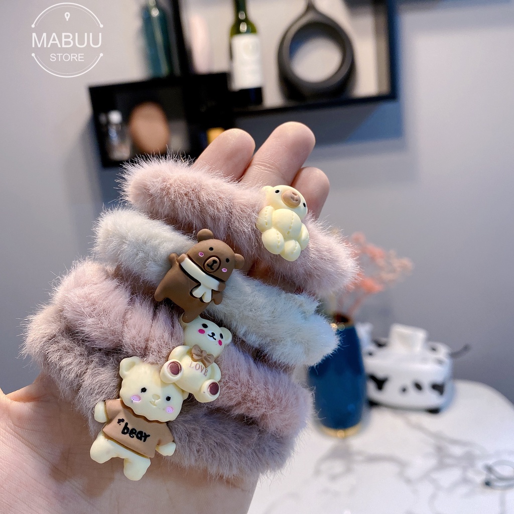 Dây cột tóc hàn quốc dễ thương nhiều mầu thiết kế viên lông êm mịn dễ thương với nhiều hình thú lẻ 1 cái