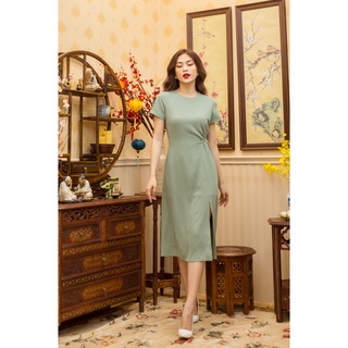 LAHOA Đầm Xẻ Xanh Phỉ Thuý