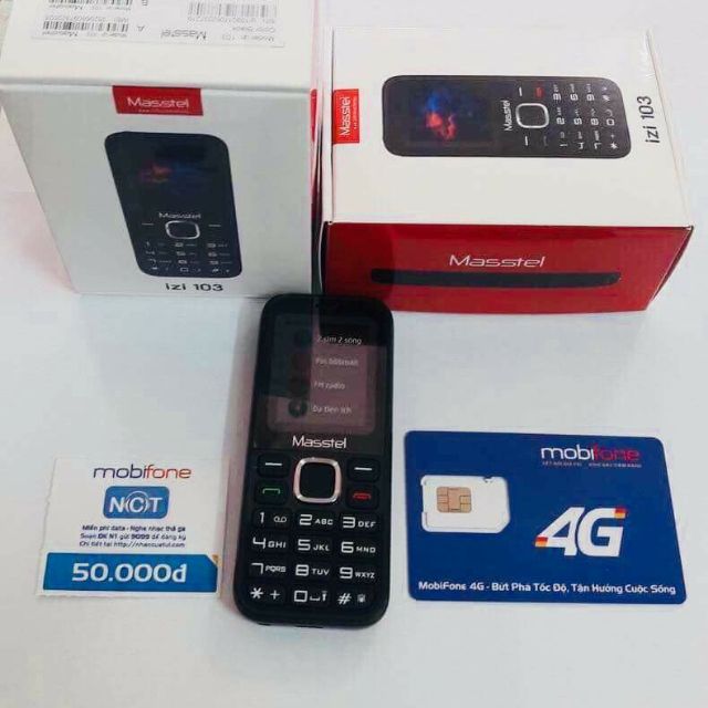 Sim 4g Mobiphone+ thẻ 50k mobiphone+ điện thoại 2 sim 2 sóng masstel izi 103