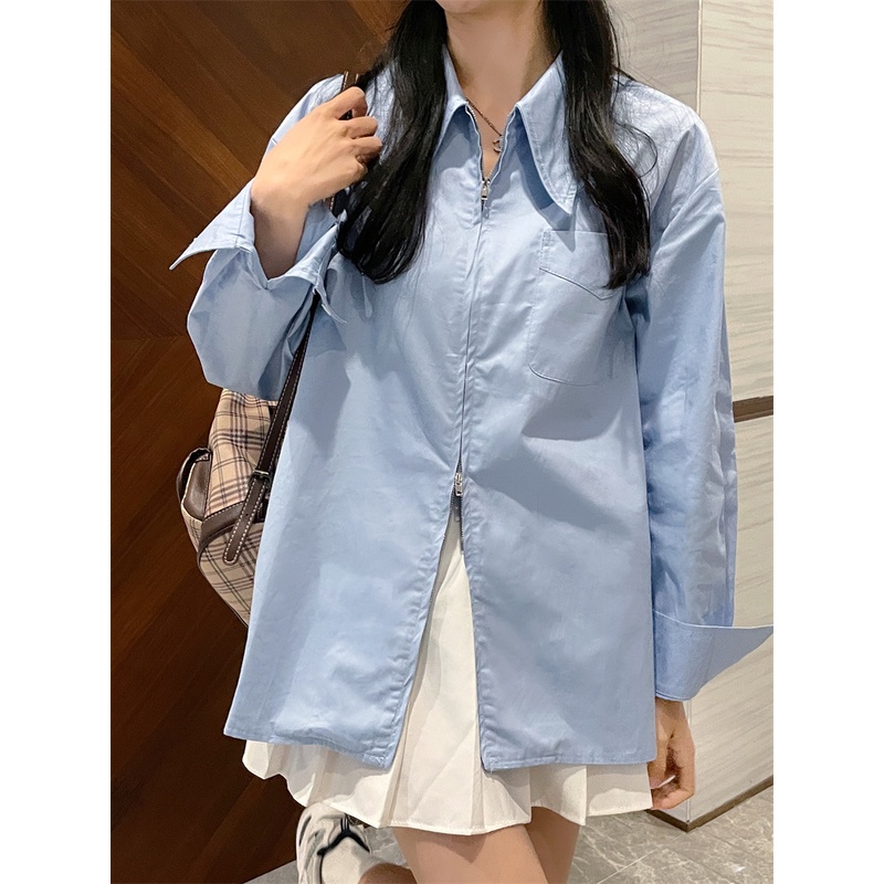 Áo Sơ Mi Tay Dài Màu Trơn Dáng Rộng Phong Cách Hàn Quốc Thời Trang Cho Nữ