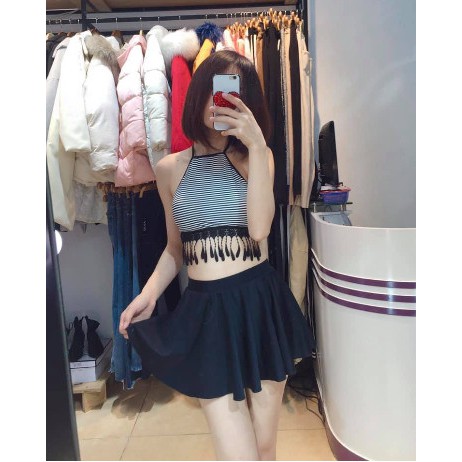 Bikini Áo tắm 2 mảnh tua rua đen váy xòe (Ảnh thật khách) | BigBuy360 - bigbuy360.vn