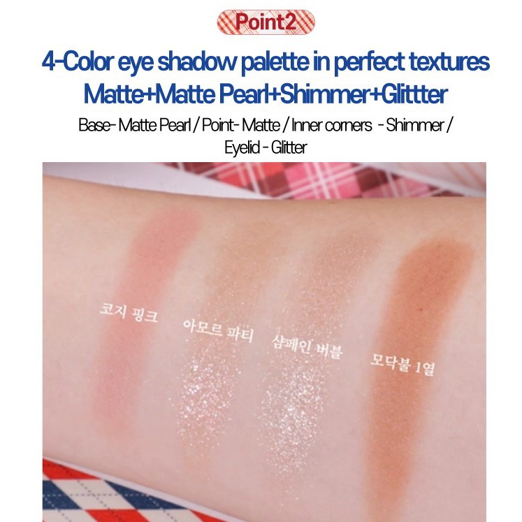 Phấn mắt ETUDE 4 ô màu Winter Checkered Special Pouch Kit (1.2g*4ea + 1 túi nhung đỏ)