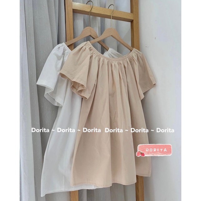 [Ảnh thật/Video] Áo trễ vai Dorita vải đũi xước, Áo váy Babydoll mặc 2 kiểu Hàn Quốc - Dorita Boutique