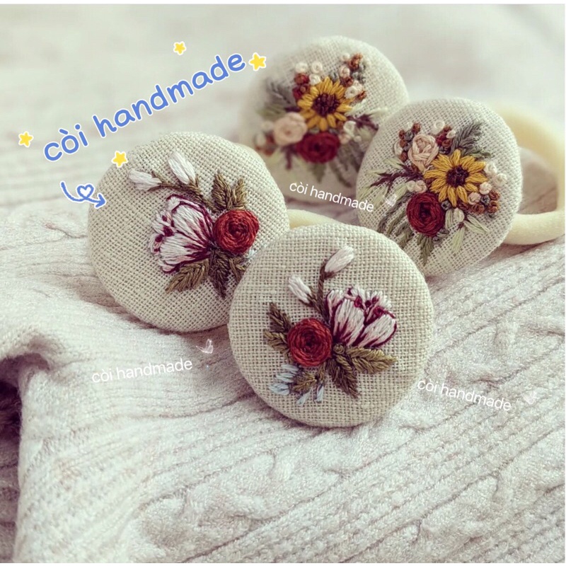 Set Cặp tóc + Nơ thêu handmade