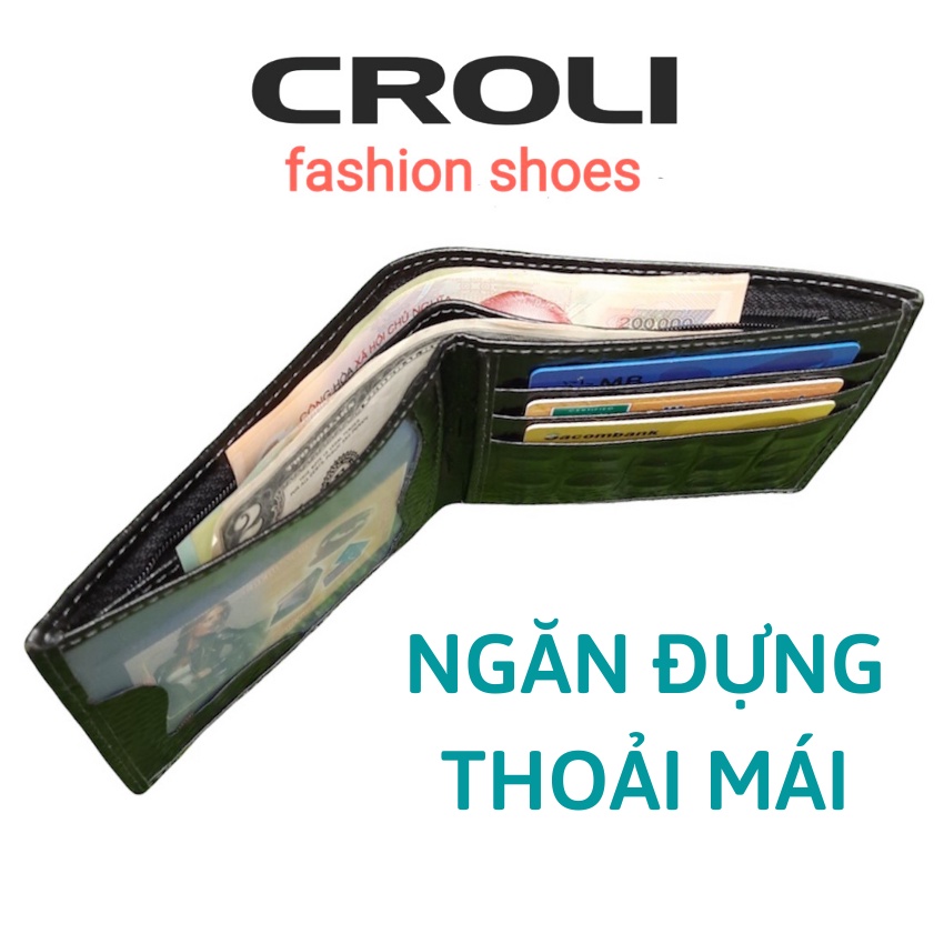 Ví nam da bò.Bóp da nam vân cá sấu thời trang.CROLI-V168