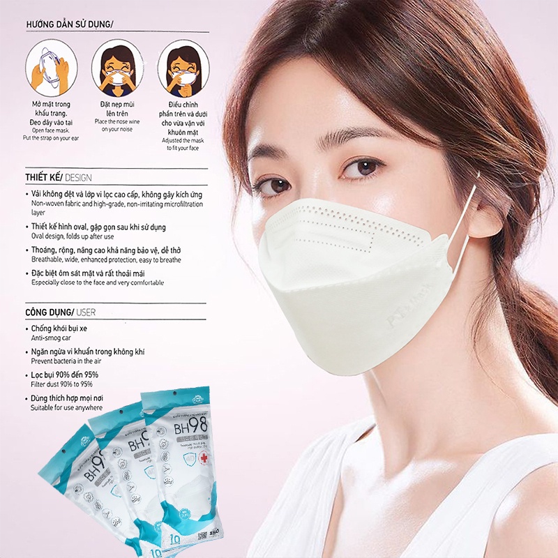 Khẩu trang y tế KF94 4 lớp cao cấp kháng bụi và vi khuẩn chất liệu vải dệt Hàn Quốc