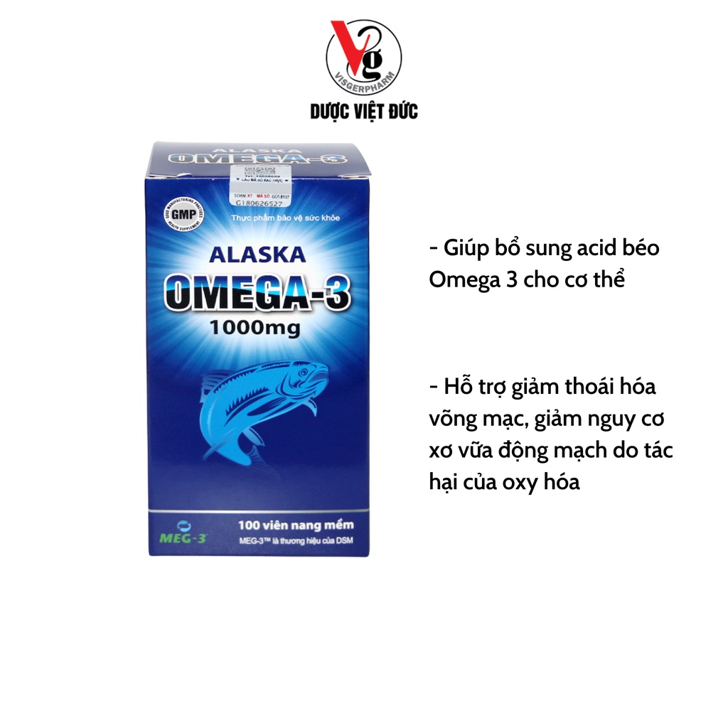 Dầu cá omega 3 dạng viên Alaska tăng cường thị lực cho người lớn và trẻ nhỏ lọ 100 viên