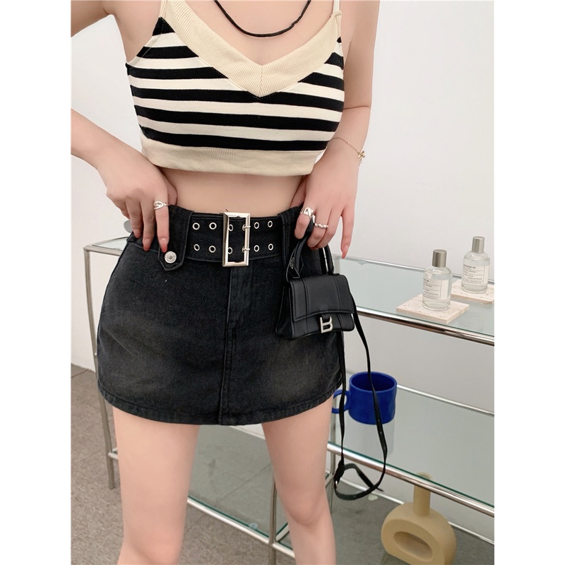 Quần Giả Váy denim Lưng Cao Dáng Ôm Phong Cách retro Cho Nữ