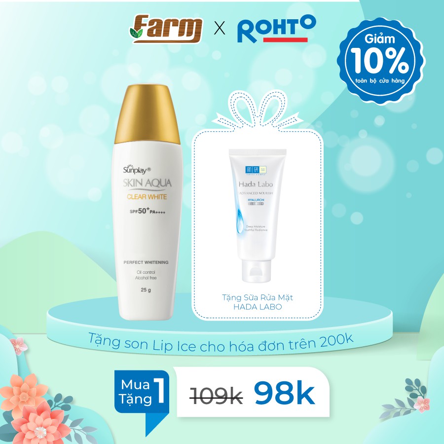 Gel Chống Nắng Dưỡng Trắng Sunplay Skin Aqua Silky White Gel SPF 50+ PA++++ (30g) + Tặng sữa rửa mặt Hada Labo 25g