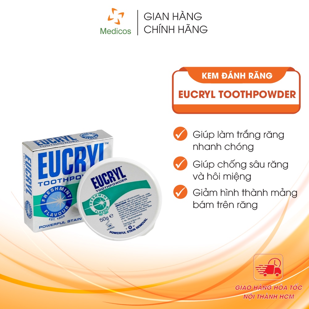 Combo Bột Trắng Răng Và Kem Đánh Trắng Răng Eucryl Toothpowder Chính Hãng