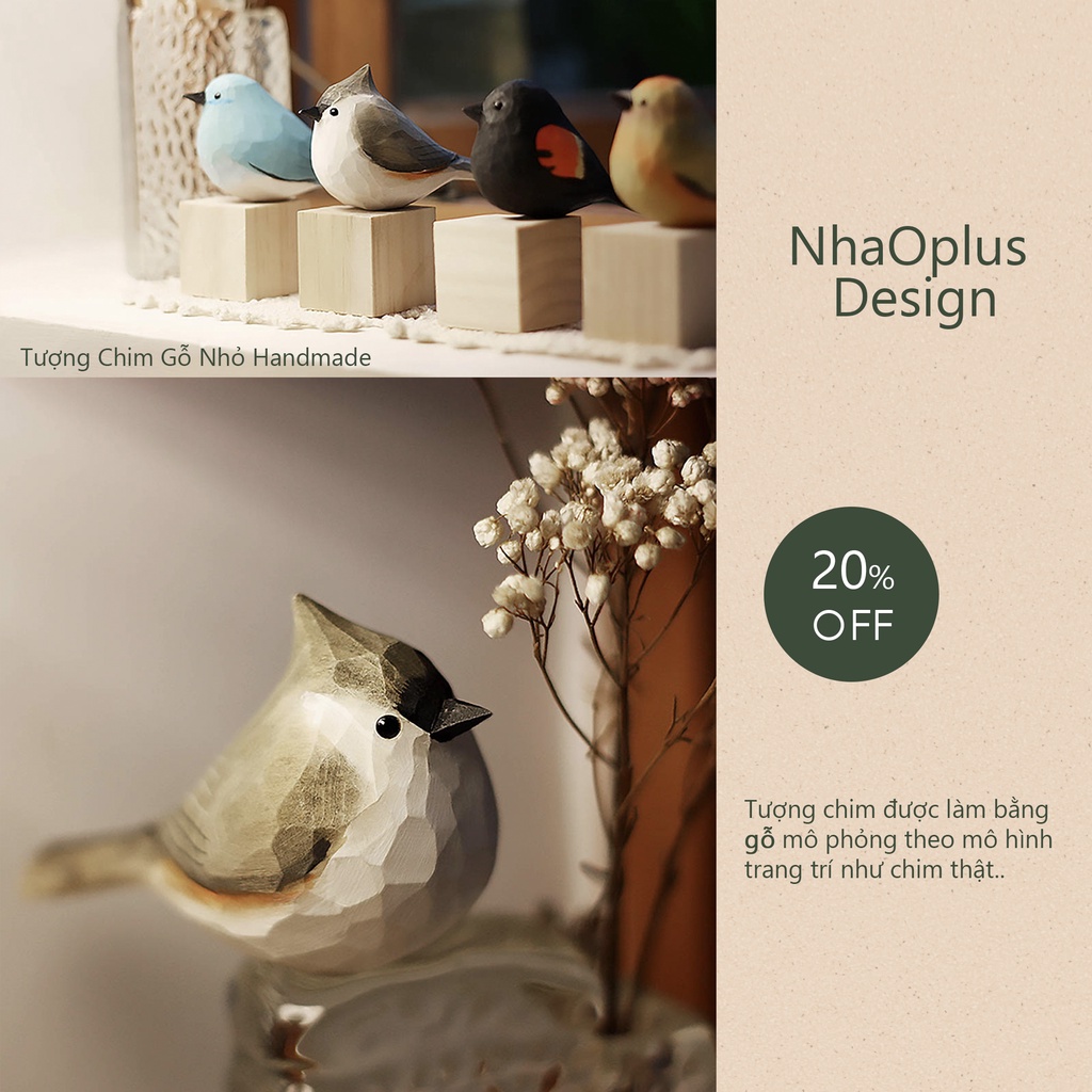 Tượng Decor Chim Gỗ Nhỏ Handmade Thủ Công Tinh Xảo