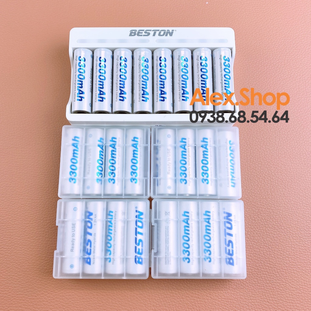 [Sạc C9010]  Bộ Pin Sạc BESTON AA/AAA 3300/3000/1200/1300mAh Pin Sạc Hoặc Kèm Sạc 8 cổng C9010 2021