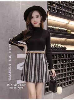 Chân váy dạ chữ A sọc dọc