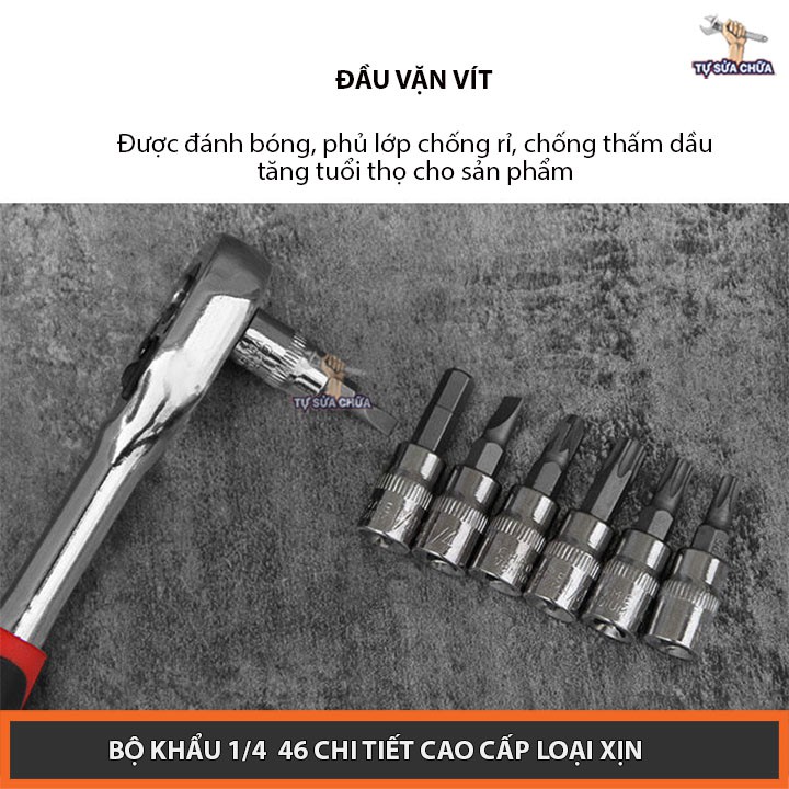 Bộ dụng cụ 46 chi tiết 1/4''chuyên mở bu lông ốc vít - Bộ dụng cụ sửa chữa đa năng 46 chi tiết - HÀNG XỊN