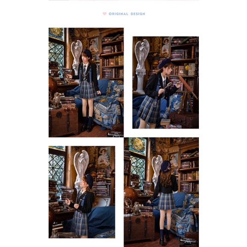 YAS0783-Áo vest phối chain + chân váy kẻ caro Jk